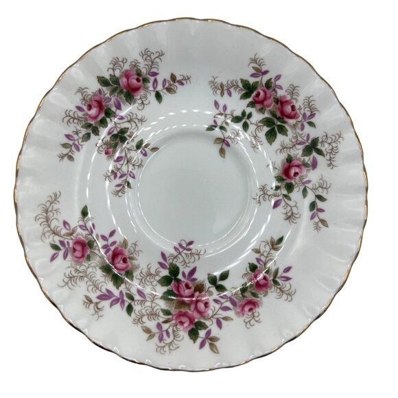 Royal Albert Lavender Rose Tea Cup Saucer Bone China Pink Green Floral Fluted - Picture 7 of 12